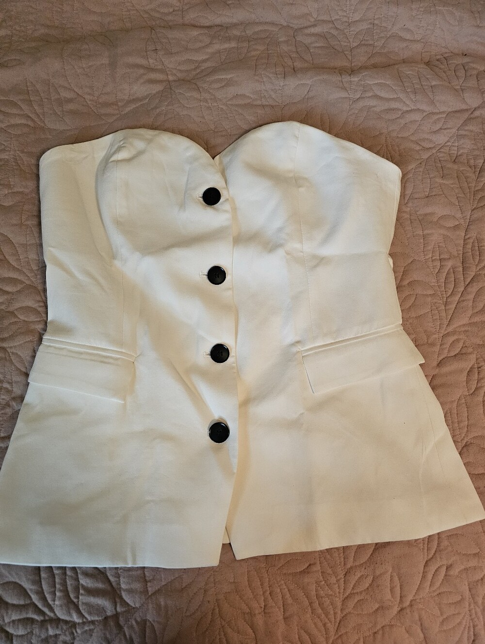 Women’s Strapless Button-Front White Bustier Top